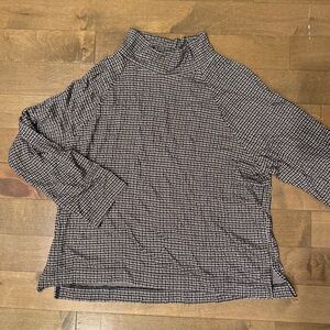 LOFT Black and White Checkered Turtleneck Top